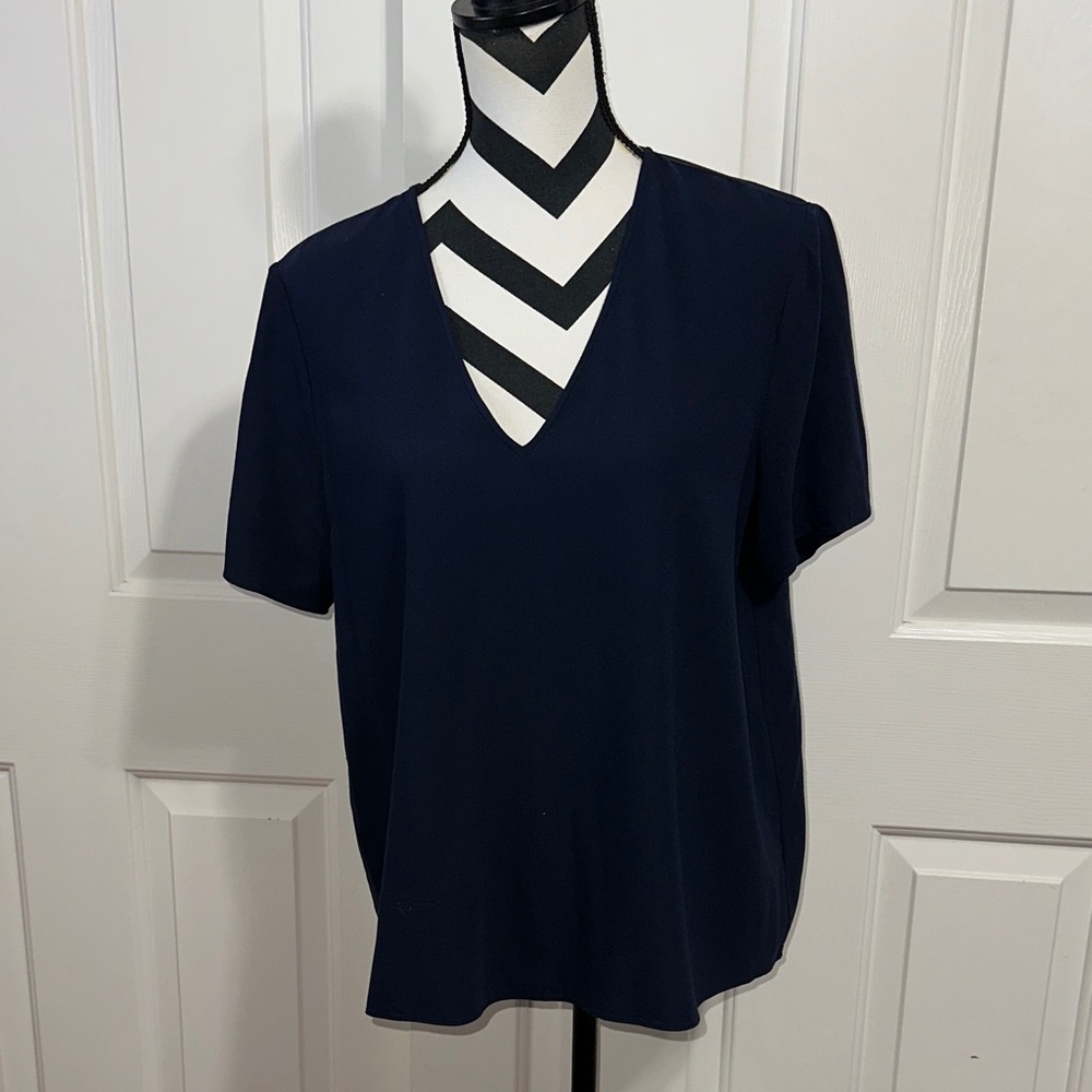 Jenni Kayne Deep Blue V-Neck Short Sleeve Top